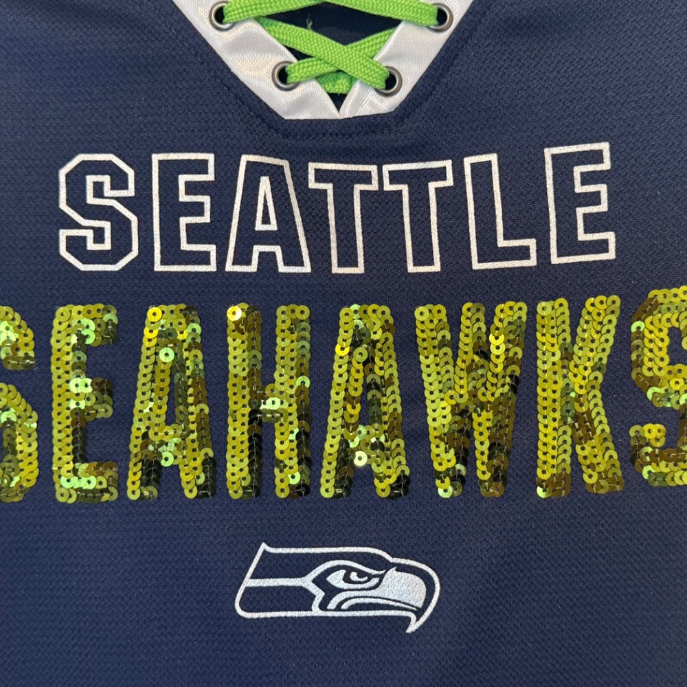 Seattle Seahawks women’s lace-up sequin jersey top by NFL Team Apparel - Picture 2 of 4